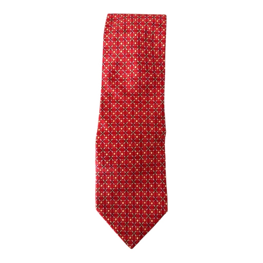 Ermenegildo Zegna Silk Tie Disegno Esclusivo Red Gold Geometric Luxury Italy